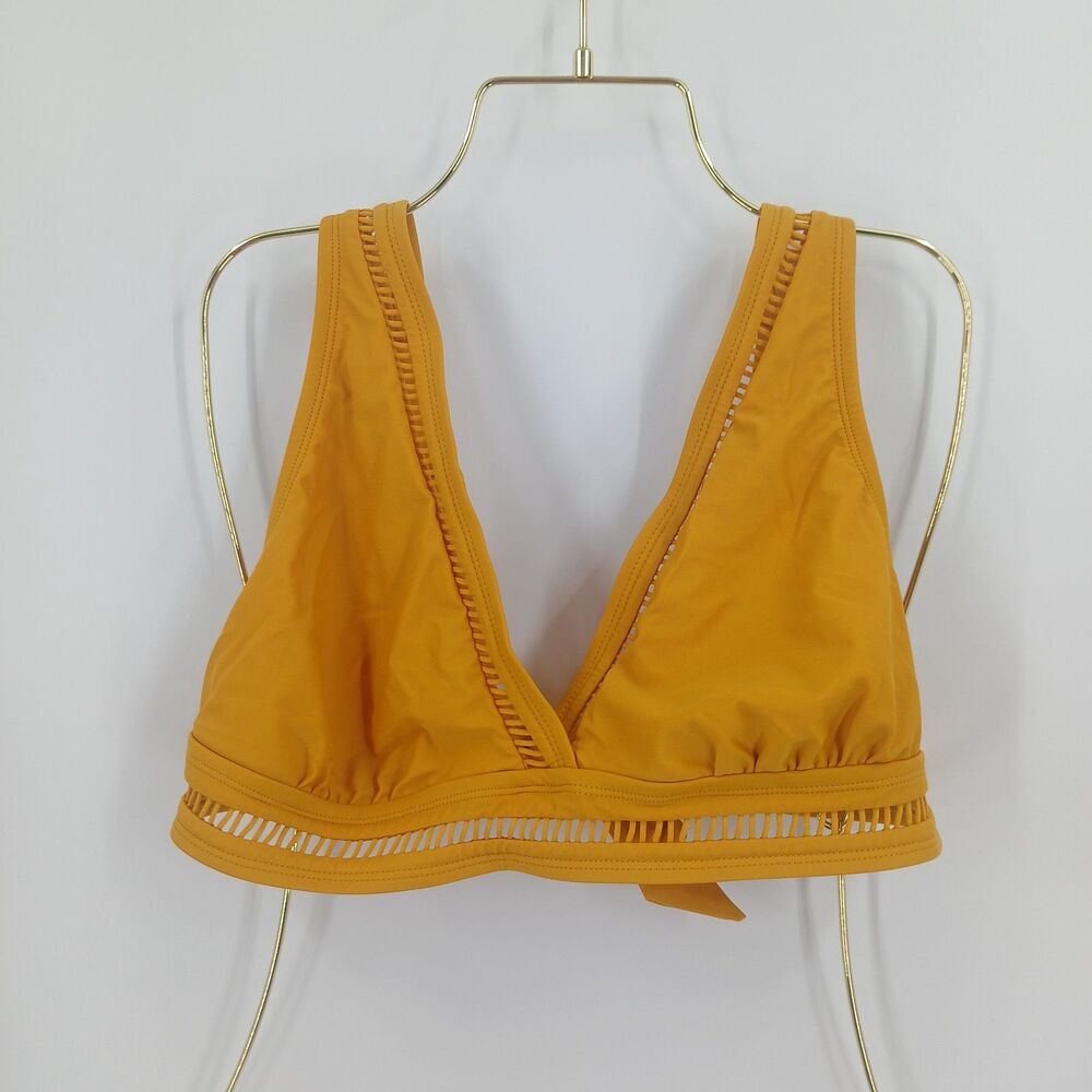 Yellow Mustard V-Neck Wrap Front Bikini Top Sleeveless Tie Accent Womens Size 1X